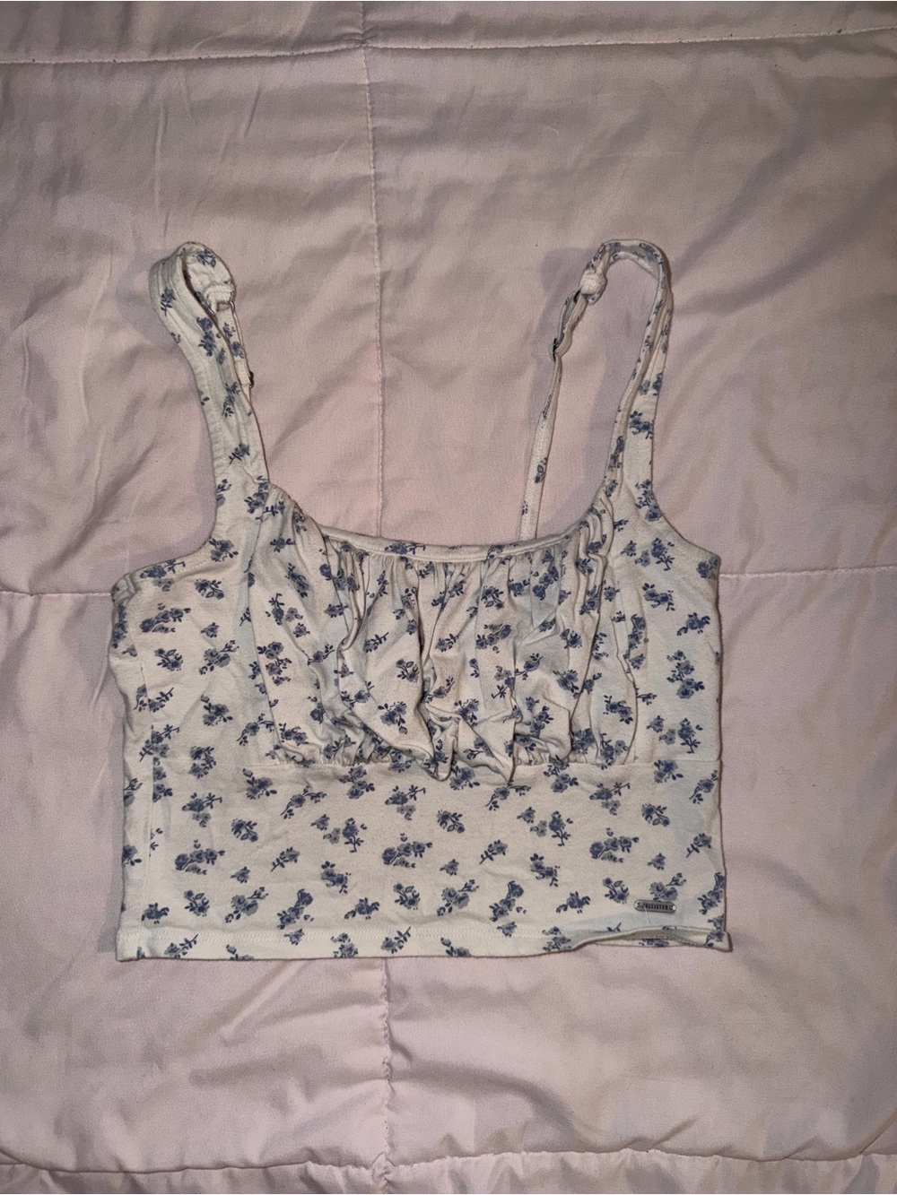 Hollister White Crop Top with Blue Floral Print